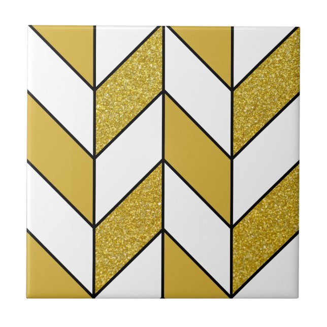 Modernes Gold Glitzer Herringbone Zickzack Pattern Fliese (Vorderseite)
