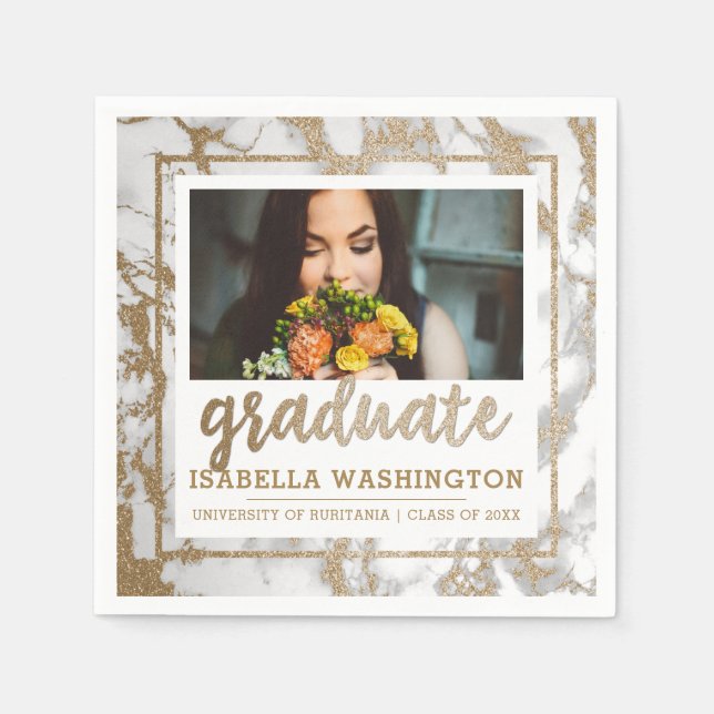 Modernes Gold Glitzer & Marble Foto Graduate Serviette (Vorderseite)