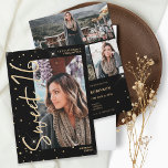 Modernes Gold Glitzer Schwarze Schrift 4 Fotos Swe Einladung<br><div class="desc">Moderne Gold Glitzer Konfetti Glitzern Drehbuch Schwarz Sweet 16 Geburtstagsfeier Einladung. Fügen Sie 4 Ihrer Lieblings-Fotos mit einem modernen gebürsteten Schriftart und Foto Gitter Collage.</div>