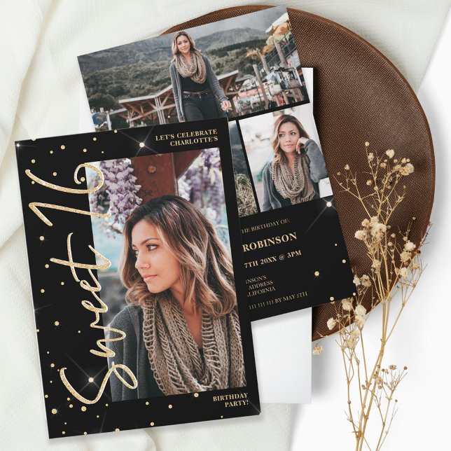 Modernes Gold Glitzer Schwarze Schrift 4 Fotos Swe Einladung (Von Creator hochgeladen)