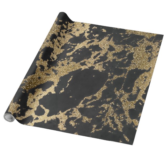 Modernes Gold Glitzer Schwarzes Marmor Geschenkpapier (Ungerollt)