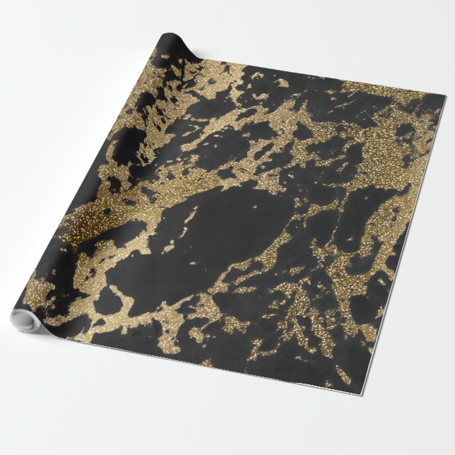 Modernes Gold Glitzer Schwarzes Marmor Geschenkpapier (Ungerollt)