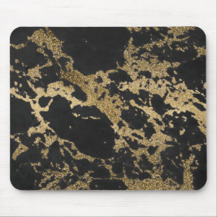Modernes Gold Glitzer Schwarzes Marmor Mousepad