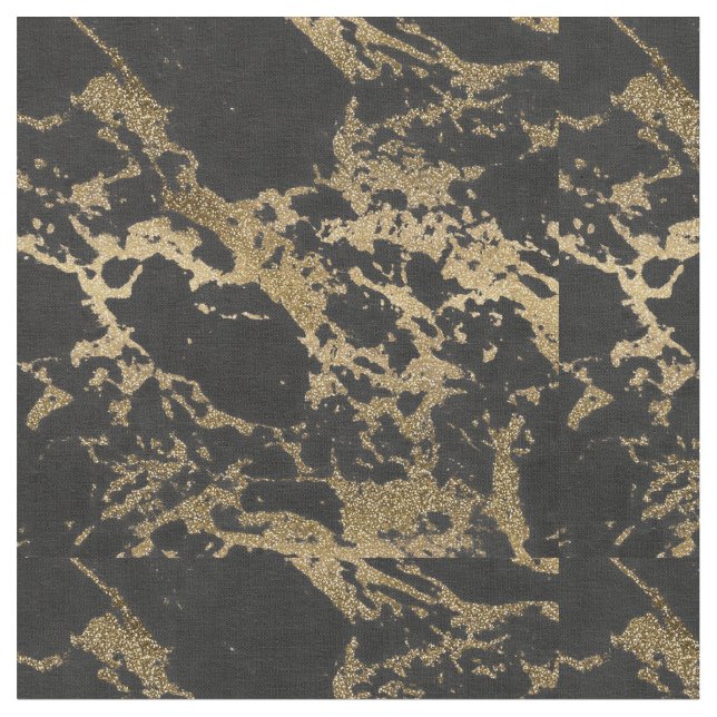 Modernes Gold Glitzer Schwarzes Marmor Stoff (Nahaufnahme)