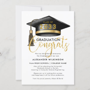Modernes Gold Glitzer Script Einfaches GRAD-Party Ankündigung