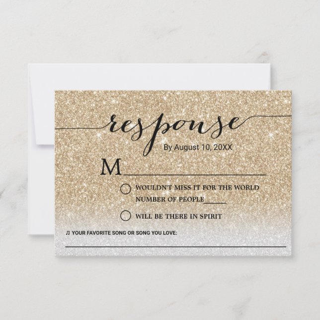 Modernes Gold Glitzer Song Request Wedding RSVP (Vorderseite)