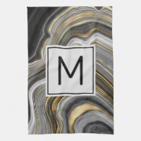 Modernes Gold & Gray Agate Geode Mineral Monogram