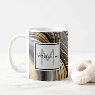 Modernes Gold & Gray Agate Geode Mineral Monogram Kaffeetasse