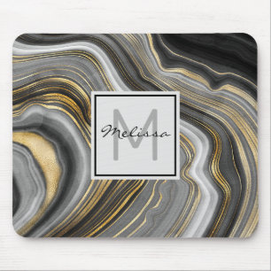 Modernes Gold & Gray Agate Geode Mineral Monogram Mousepad