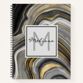 Modernes Gold & Gray Agate Geode Mineral Monogram Notizbuch