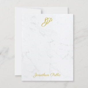Modernes Gold Hand Script Monogram Elegante Marmor Mitteilungskarte
