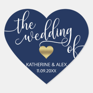 Modernes Gold Heart Navy Blau The WEDING of Siegel Herz-Aufkleber