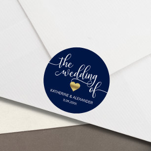 Modernes Gold Heart Navy Blau The WEDING of Siegel Runder Aufkleber
