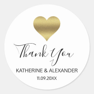 Modernes Gold Heart Schwarz-weiße Hochzeitsfeiern  Runder Aufkleber