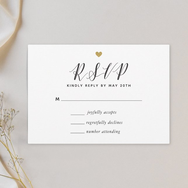 Modernes Gold Hearts Wedding RSVP Karte (Von Creator hochgeladen)
