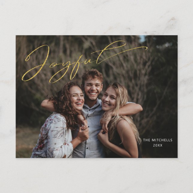 Modernes Gold Joyful Calligraphy Script-Foto Postkarte (Vorderseite)