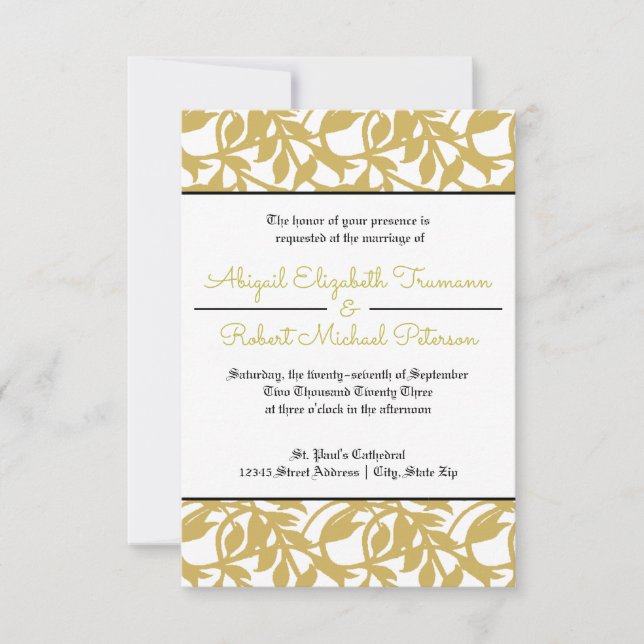 Modernes Gold Leaf-3x5Wedding Einladung (Vorderseite)
