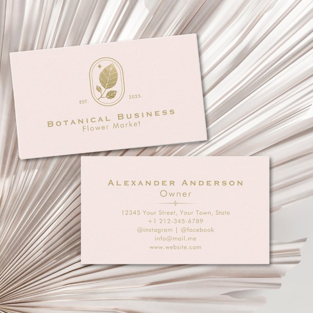 Modernes Gold Leaf Minimal Botanische Creme Rosa Visitenkarte (Modern Gold Leaf Minimal Botanical Cream Pink Business Card)