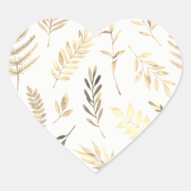 Modernes Gold Leaf Wedding Heart Siegel Herz-Aufkleber (Vorderseite)