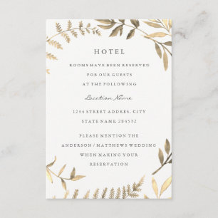 Modernes Gold Leaf Wedding Hotel Unterkunft Begleitkarte