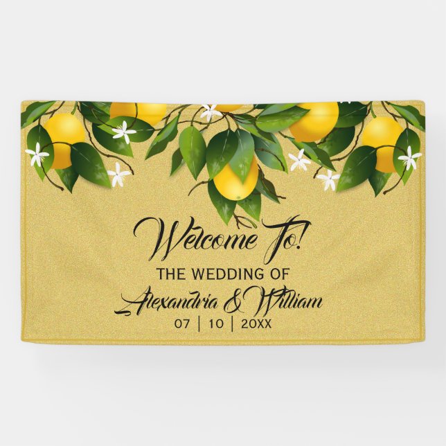 Modernes Gold Lemon Frucht | Hochzeit Banner (Horizontal)