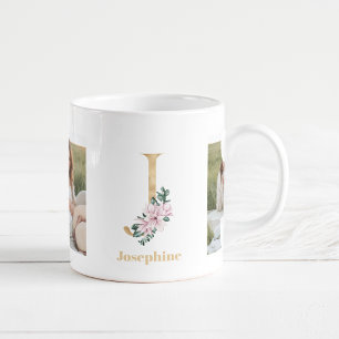 Modernes Gold Letter J-Blume Monogramm für zwei Kaffeetasse