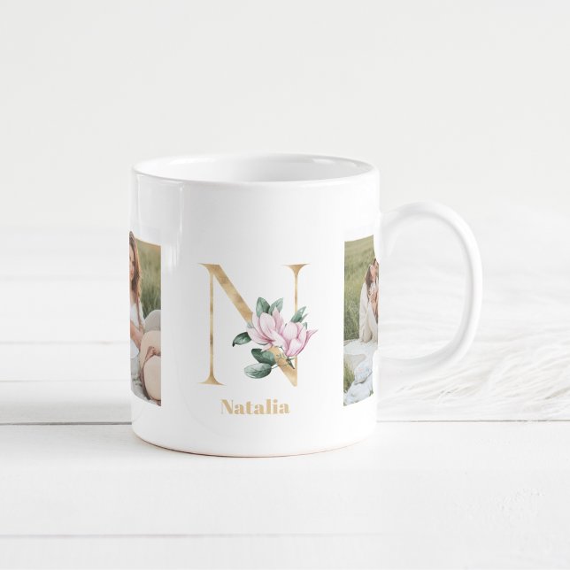 Modernes Gold Letter N-Blume | Monogramm für zwei  Kaffeetasse (Von Creator hochgeladen)