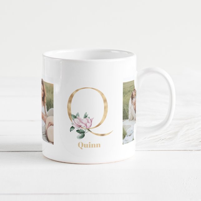 Modernes Gold Letter Q-Blume | Monogramm für zwei  Kaffeetasse (Von Creator hochgeladen)