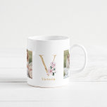 Modernes Gold Letter V-Blume | Monogramm für zwei  Kaffeetasse<br><div class="desc">Modernes Gold Letter V-Blume | Monogramm für zwei Fotos</div>
