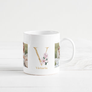 Modernes Gold Letter V-Blume   Monogramm für zwei  Kaffeetasse