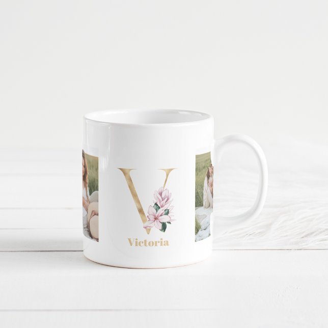 Modernes Gold Letter V-Blume | Monogramm für zwei  Kaffeetasse (Von Creator hochgeladen)