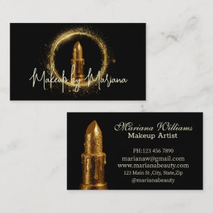 modernes gold-lippenstift-make-up-artist-logo schw visitenkarte