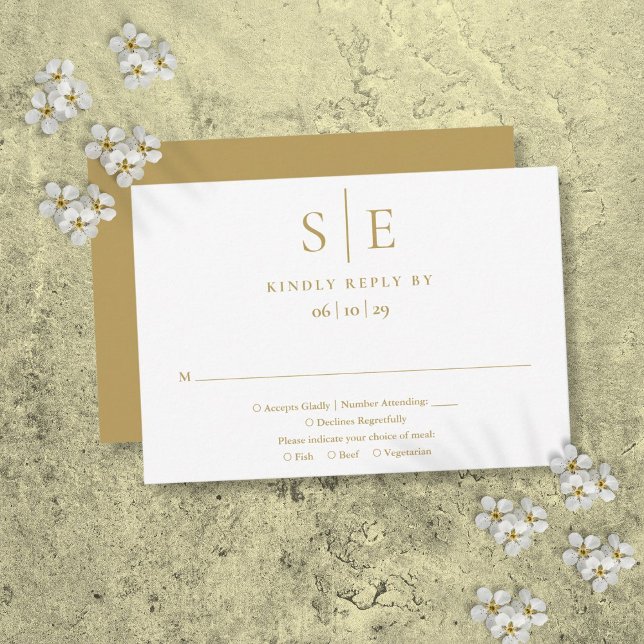 Modernes Gold Minimalistisch Monogram Wedding RSVP (Modern Gold Minimalist Monogram Wedding RSVP)
