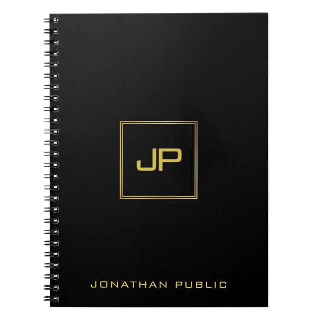 Modernes Gold Mit Monogramm Black Template Elegant Notizblock (Vorderseite)