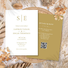Modernes Gold Monogram QR Code Wedding Einladung