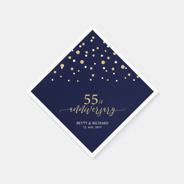 Modernes Gold & Navy 55-jähriges Party Napkins Serviette (Ecke)