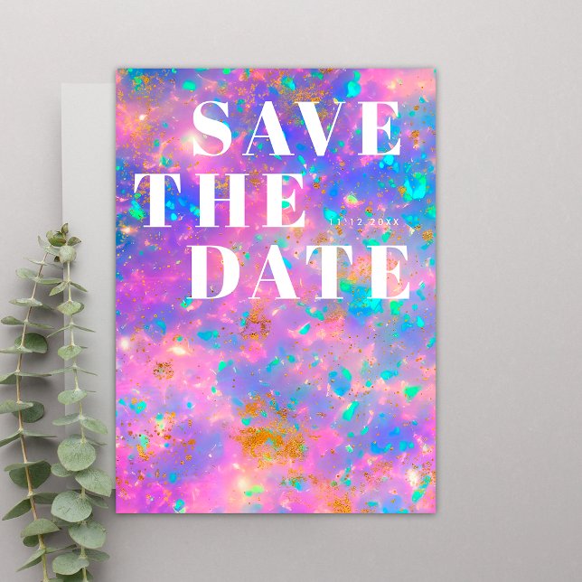 Modernes Gold Opal Stone Minimalistisch Einfache H Save The Date (Front)