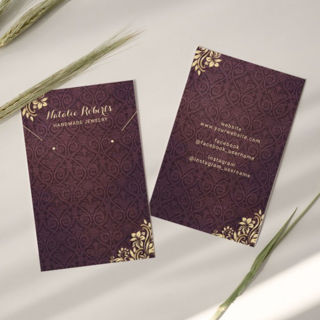 Modernes Gold-Ornament Lila Damask Earring Display (Von Creator hochgeladen)