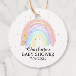 Modernes Gold Pink Rainbow Baby Dusche Gefallen Geschenkanhänger