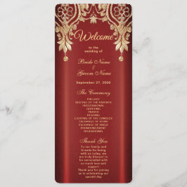 Modernes Gold Red Floral Wedding Programm