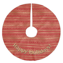 Modernes Gold Red Pattern Persönliche Nachricht hi Polyester Weihnachtsbaumdecke