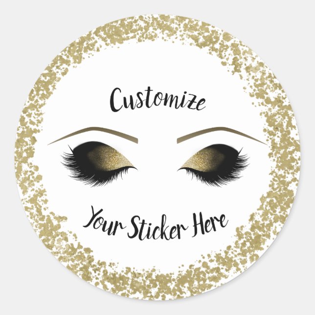 Modernes Gold Ring Spritzer Glam Makeup Eyelashes Runder Aufkleber (Vorderseite)