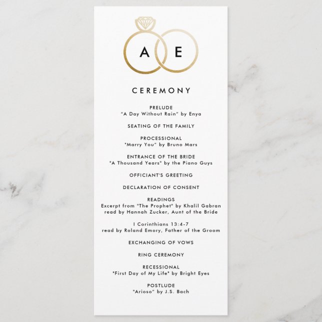 Modernes Gold Rings Custom Wedding Programm (Vorderseite)