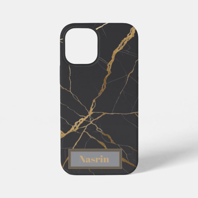 Modernes Gold & schwarzer Marmor Minimalistischer  iPhone Hülle (Rückseite)