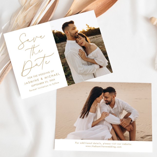 Modernes Gold Script 2 Foto Save The Date (Von Creator hochgeladen)