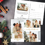 Modernes Gold Script 5 Foto Collage Weihnachten Postkarte<br><div class="desc">Budget Minimalistisch Elegant Gold Kalligrafie Script Foto Collage Weihnachts PostCards. Diese festliche, einfache 5 (5) Foto-Urlaubskarte-Vorlage verfügt über eine hübsche Collage aus Foto (vor 4 Foto und hinten 1 Foto), ein "Frohe Weihnachten" Grußtext, der in einem wunderschönen handgeschriebenen Wirblen Swash-Schwanz-Schriftart Script in Gold auf weißem Hintergrund geschrieben ist. Auf der...</div>