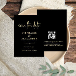 Modernes Gold Script Black QR Code Hochzeit Save The Date