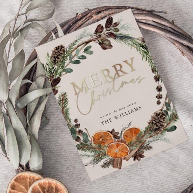 Modernes Gold Script Citrus Wreath Weihnachten (Von Creator hochgeladen)