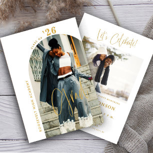 Modernes Gold Script Foto 2024 Minimal Grad Party Einladung