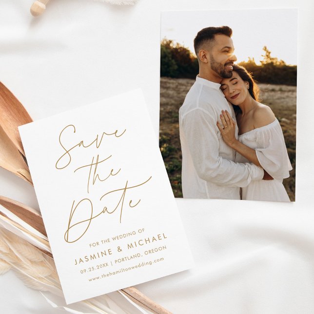 Modernes Gold Script-Foto Save The Date (Von Creator hochgeladen)